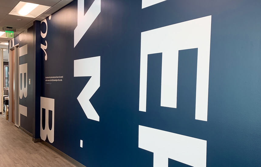 Hallway mural graphics for non profit office.