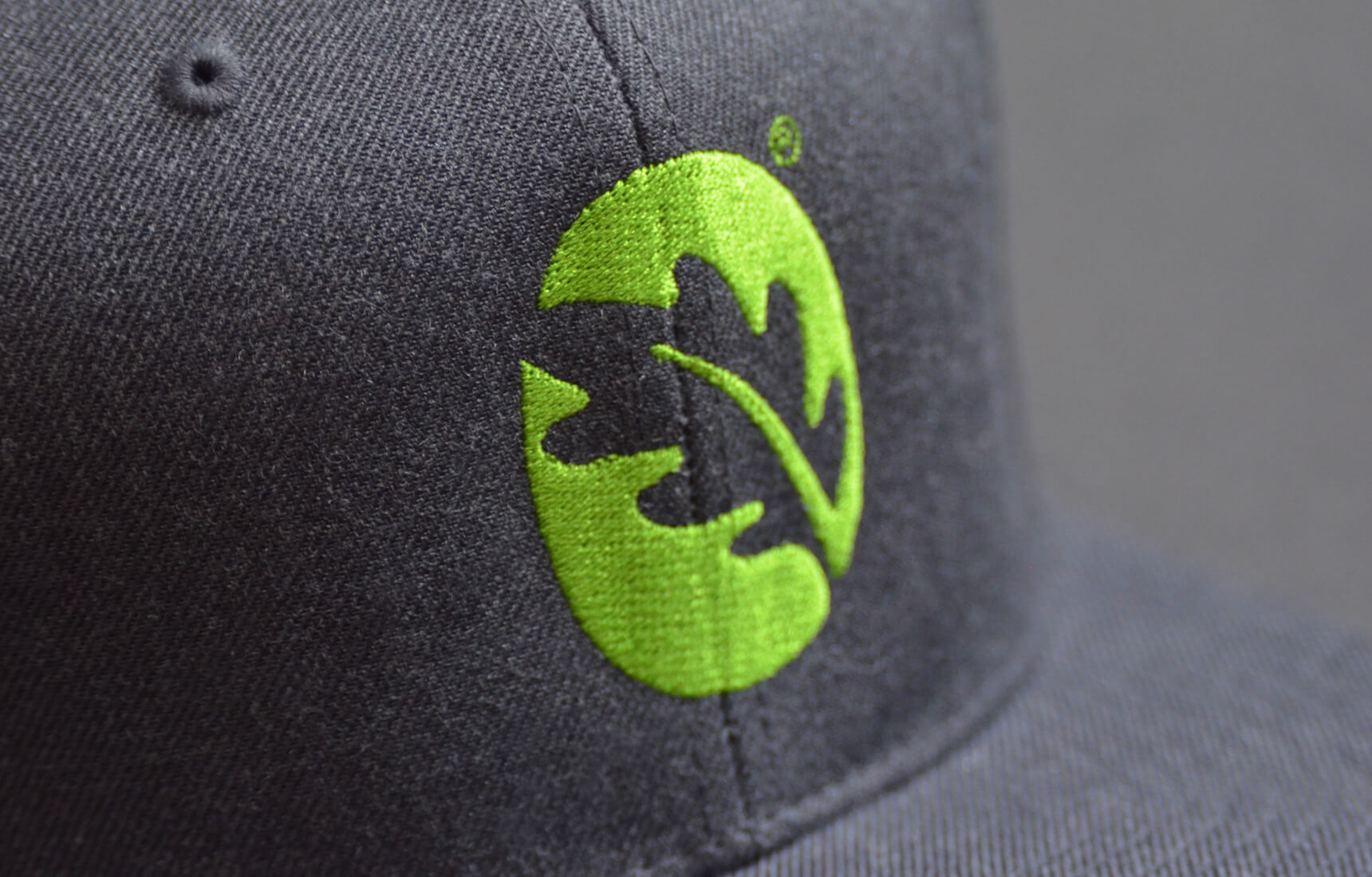 Detail of embroidered cap with logo for camp.